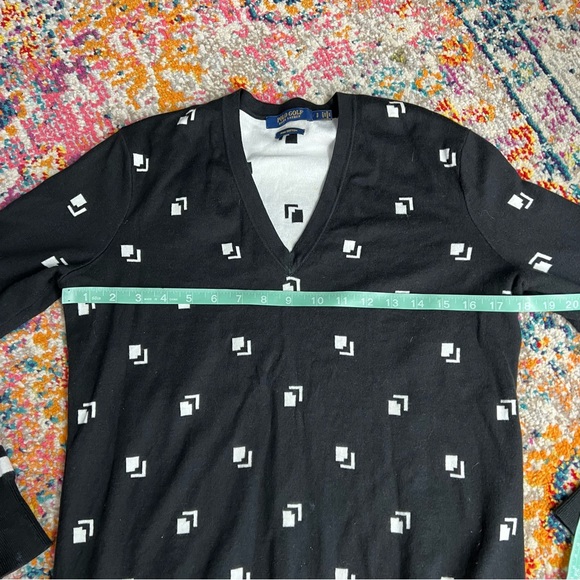 Polo Golf Ralph Lauren Large V-Neck Pullover‎ Sweater Black Whit Print Cotton - Picture 12 of 13